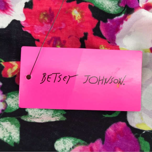 Betsey Johnson Floral Rhapsody Pink Black Fringed Open Front Kimono Wrap M/L - Picture 8 of 11